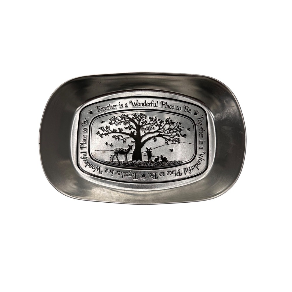 Decorative Pewter Tray With Engraved Tree & Animal Scene‎ By DDI Organizer 10"